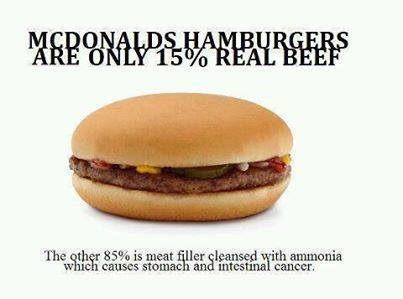 Macdonalds hamburgers only 15% real beef